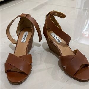 Steve Madden Tan Leather Wedge Sandals